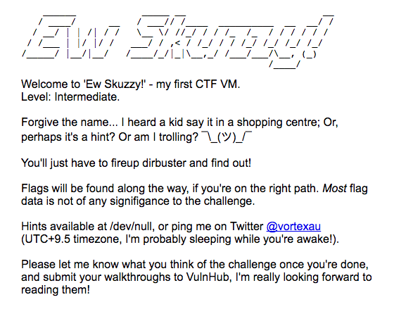 CTF Ew_Skuzzy from @vortexau (Vulnhub)